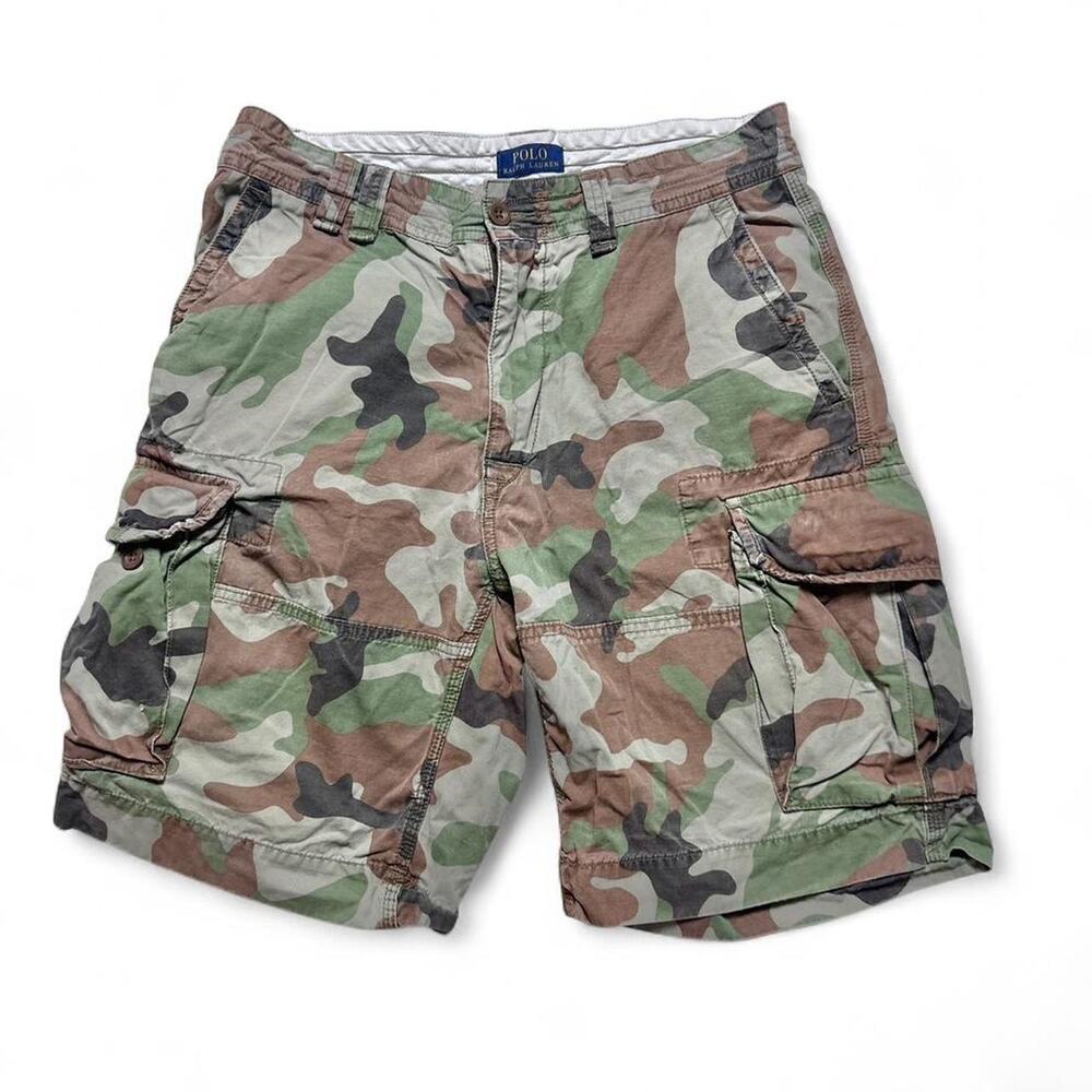 Polo Ralph Lauren Camo Khaki Surplus Cargo Military Drill Shorts 33"